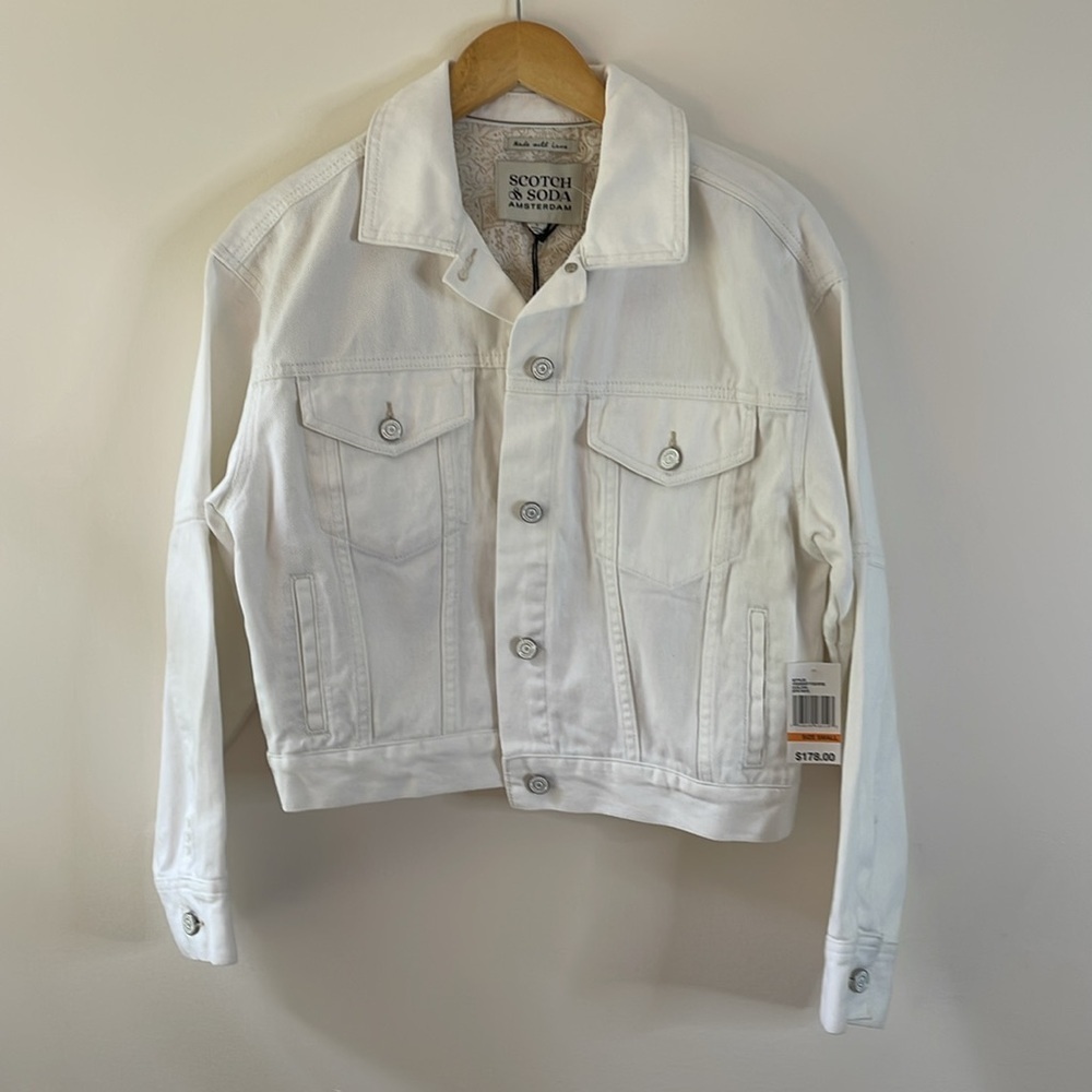 Scotch & Soda White Denim Jacket Size S NWT Cinched Waist